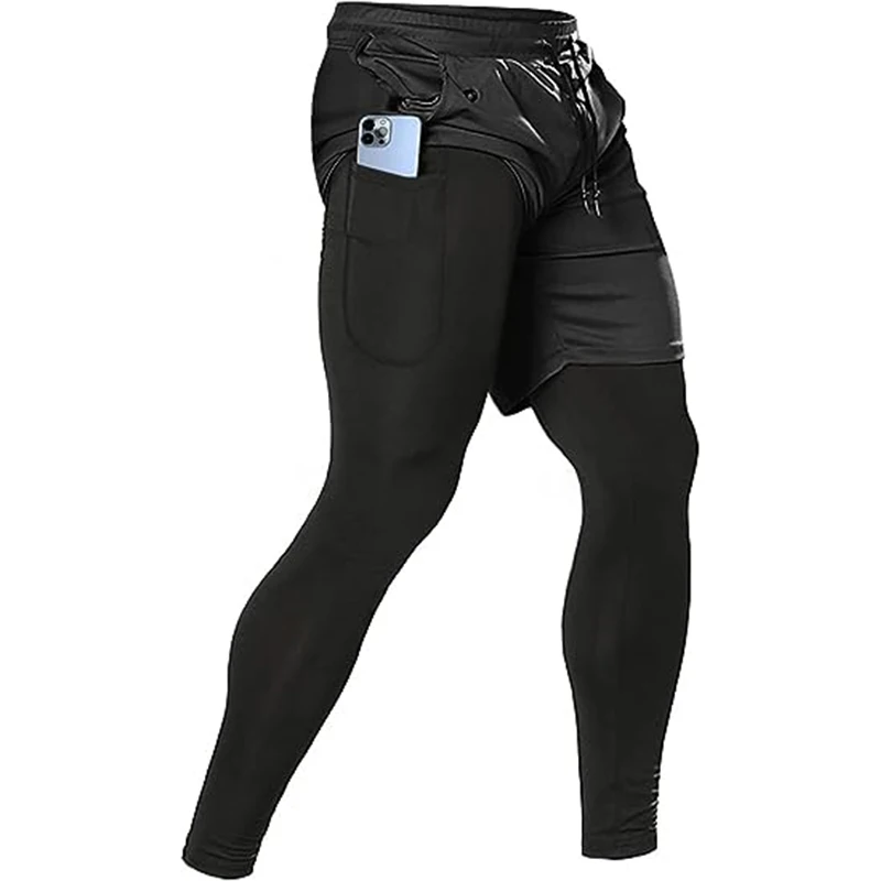 Men's Sport Pants 2 In1 Training Athletic Tracksuits Sportswear Workout Male Jogging Trousers Gym Fitness Running Pants Men