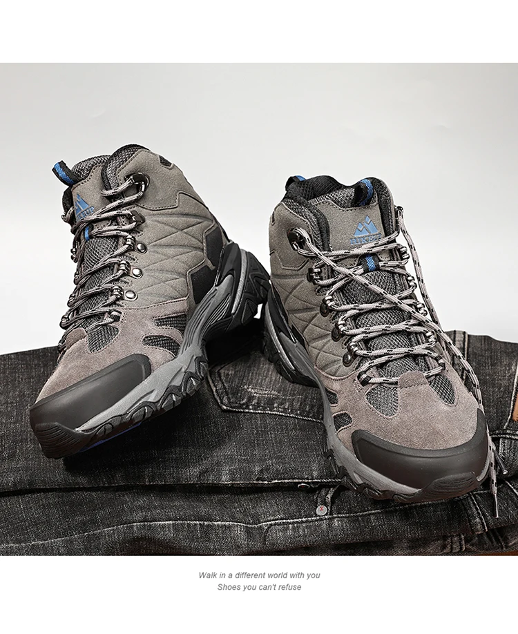 HIKEUP Winter Boot Men Outdoor Hiking Boots Suede High Top Leather Outdoor Trekking Sneakers Mens Mountain Tactical Boots