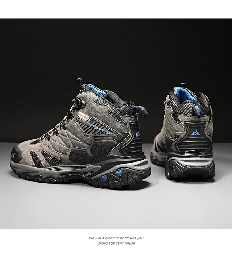 HIKEUP Winter Boot Men Outdoor Hiking Boots Suede High Top Leather Outdoor Trekking Sneakers Mens Mountain Tactical Boots