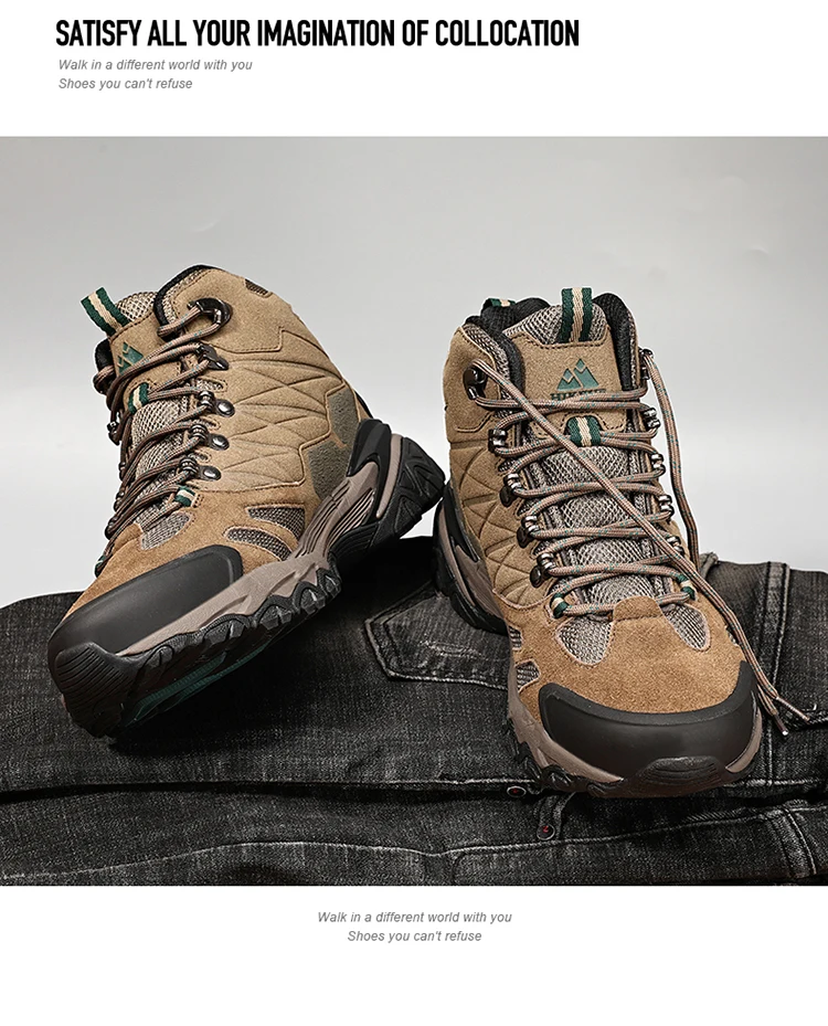 HIKEUP Winter Boot Men Outdoor Hiking Boots Suede High Top Leather Outdoor Trekking Sneakers Mens Mountain Tactical Boots
