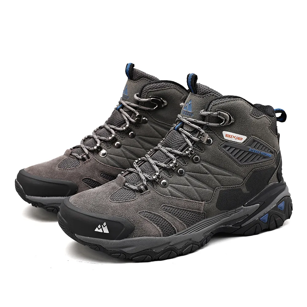HIKEUP Winter Boot Men Outdoor Hiking Boots Suede High Top Leather Outdoor Trekking Sneakers Mens Mountain Tactical Boots