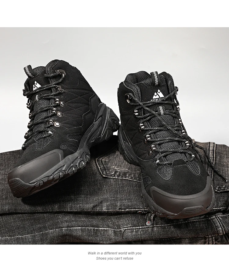 HIKEUP Winter Boot Men Outdoor Hiking Boots Suede High Top Leather Outdoor Trekking Sneakers Mens Mountain Tactical Boots