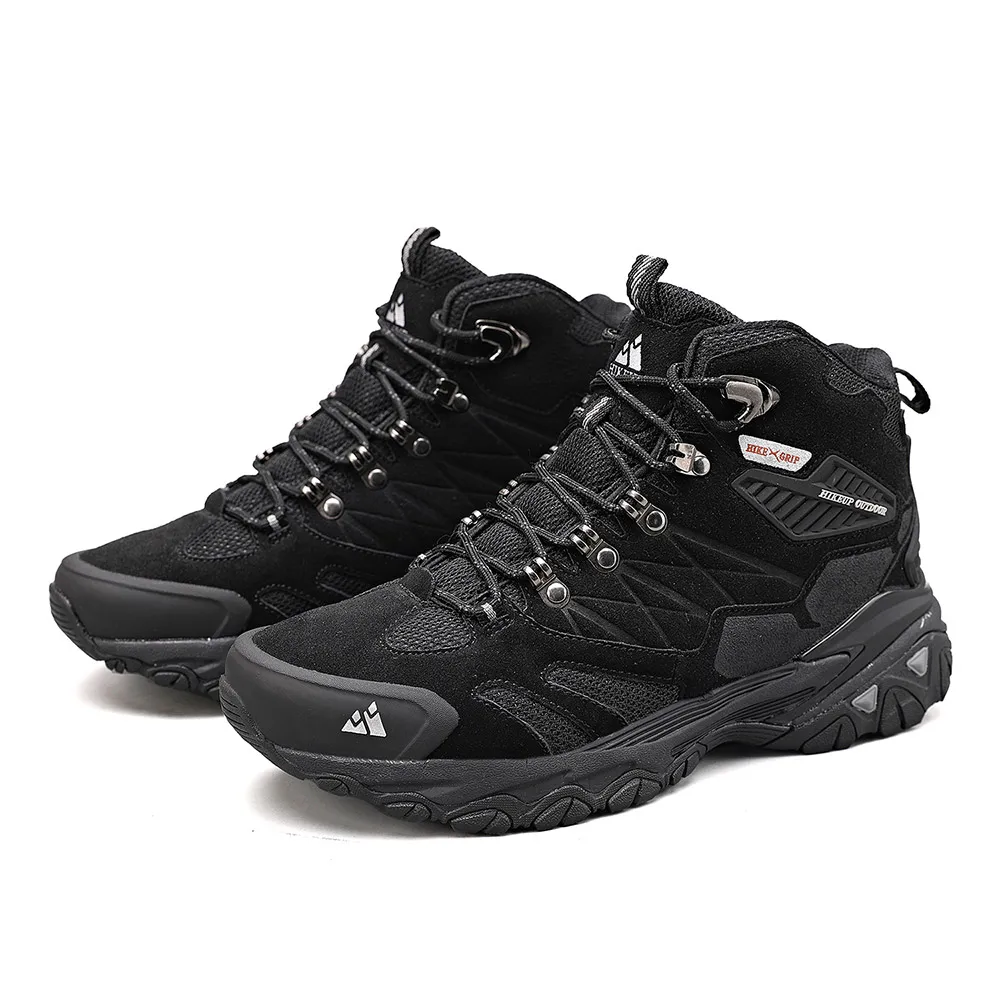 HIKEUP Winter Boot Men Outdoor Hiking Boots Suede High Top Leather Outdoor Trekking Sneakers Mens Mountain Tactical Boots
