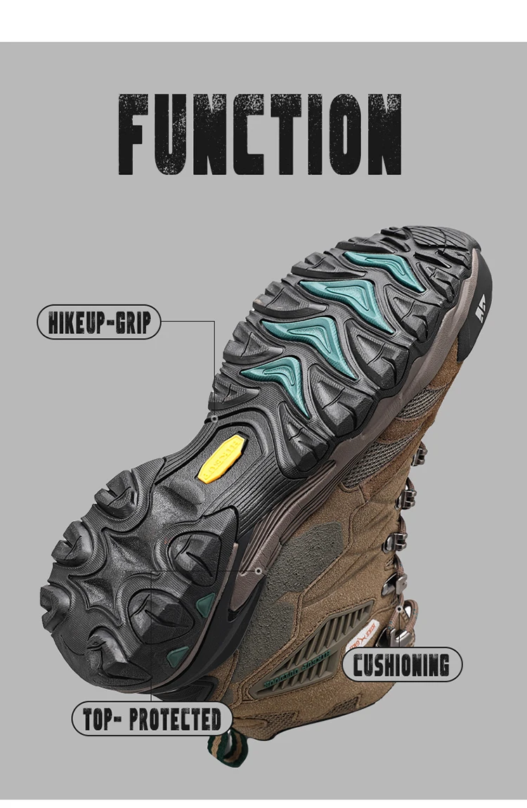 HIKEUP Winter Boot Men Outdoor Hiking Boots Suede High Top Leather Outdoor Trekking Sneakers Mens Mountain Tactical Boots