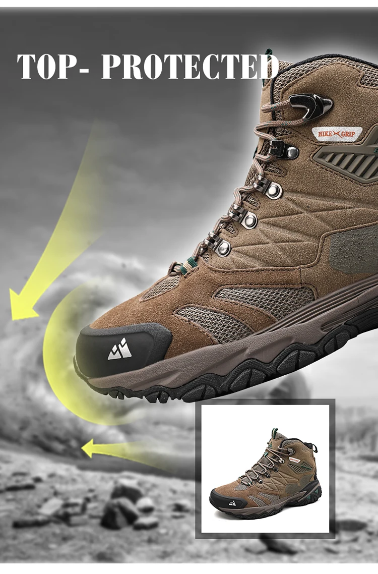 HIKEUP Winter Boot Men Outdoor Hiking Boots Suede High Top Leather Outdoor Trekking Sneakers Mens Mountain Tactical Boots