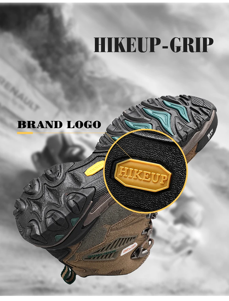 HIKEUP Winter Boot Men Outdoor Hiking Boots Suede High Top Leather Outdoor Trekking Sneakers Mens Mountain Tactical Boots