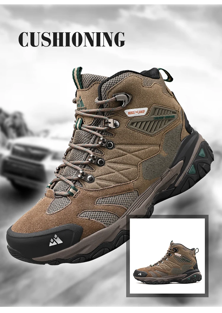 HIKEUP Winter Boot Men Outdoor Hiking Boots Suede High Top Leather Outdoor Trekking Sneakers Mens Mountain Tactical Boots