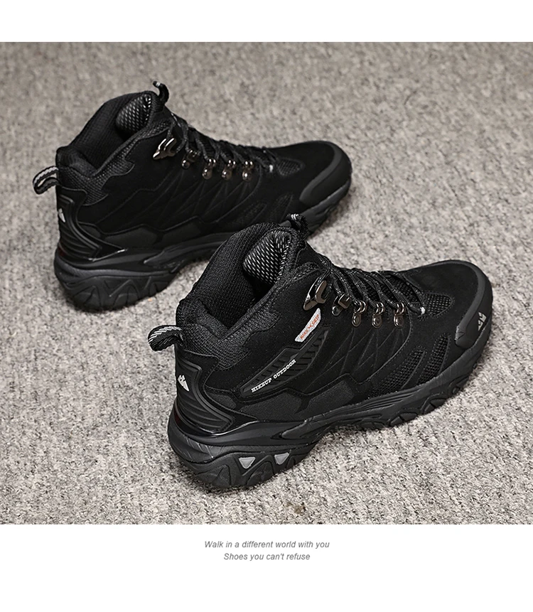 HIKEUP Winter Boot Men Outdoor Hiking Boots Suede High Top Leather Outdoor Trekking Sneakers Mens Mountain Tactical Boots