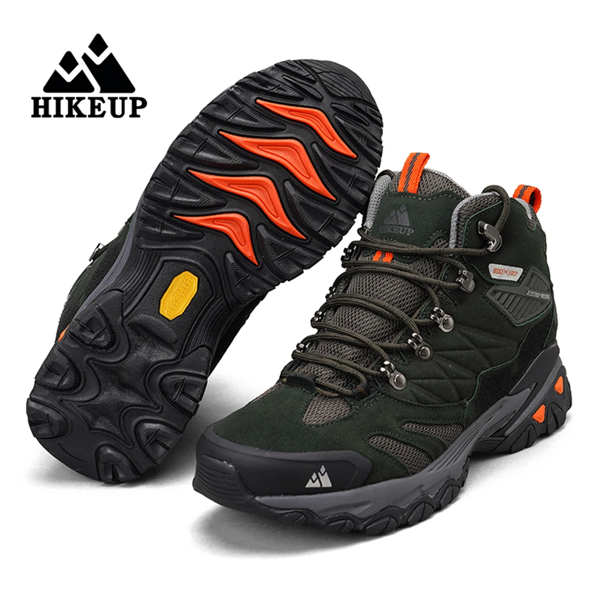 HIKEUP Winter Boot Men Outdoor Hiking Boots Suede High Top Leather Outdoor Trekking Sneakers Mens Mountain Tactical Boots