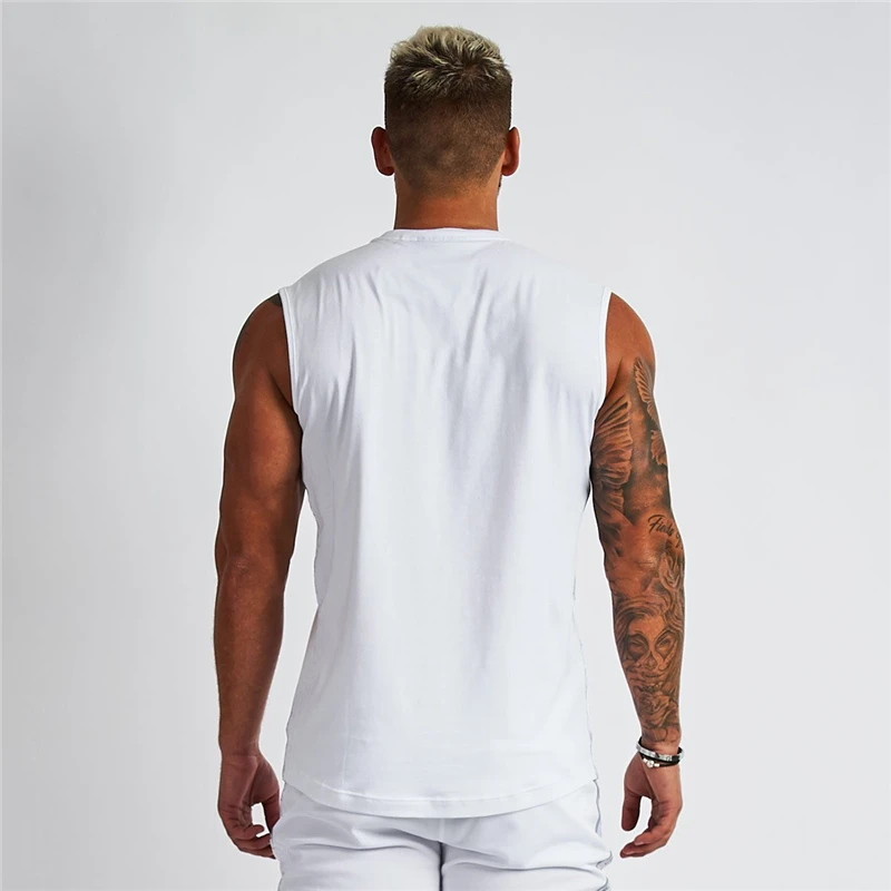 Summer Cotton Breathable V-neck Tank Tops Gym Workout Running Sport Sleeveless Shirt Mens Fitness Bodybuilding Muscle Clothing