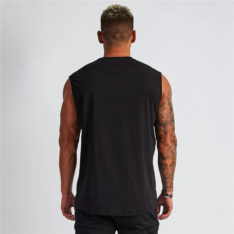 Summer Cotton Breathable V-neck Tank Tops Gym Workout Running Sport Sleeveless Shirt Mens Fitness Bodybuilding Muscle Clothing