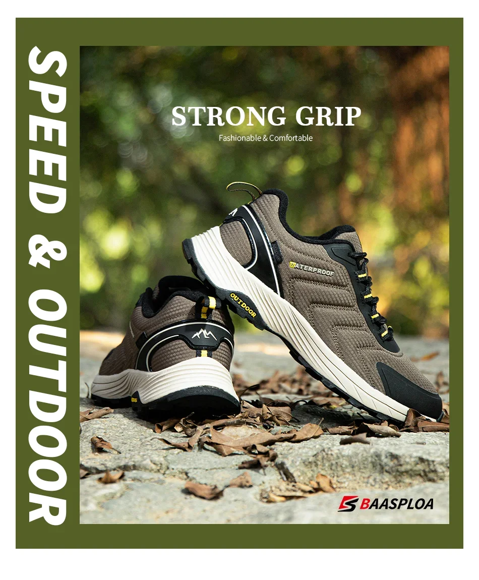 Baasploa Men Hiking Shoes Brand High Quality Male Trekking Climbing Outdoor Sneaker Non-Slip Comfortable Waterproof Sprort Shoes