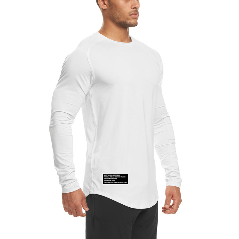 High Elastic Tight Long Sleeve Casual Shirt Autumn Breathable Quick Dry Mens T-shirt Gym Fitness Bodybuilding Running Sportswear