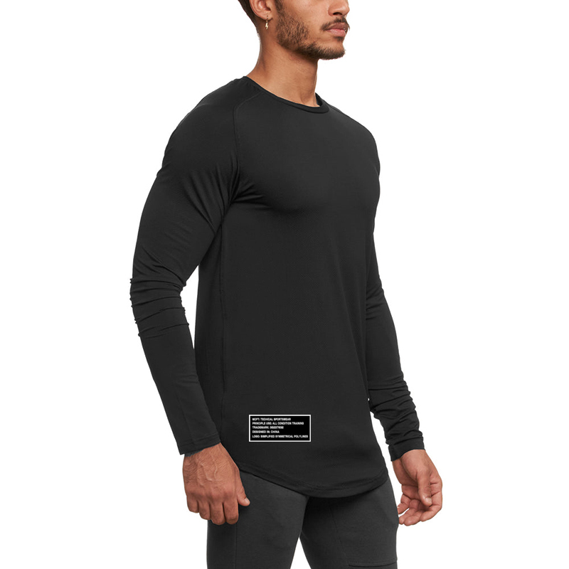 High Elastic Tight Long Sleeve Casual Shirt Autumn Breathable Quick Dry Mens T-shirt Gym Fitness Bodybuilding Running Sportswear