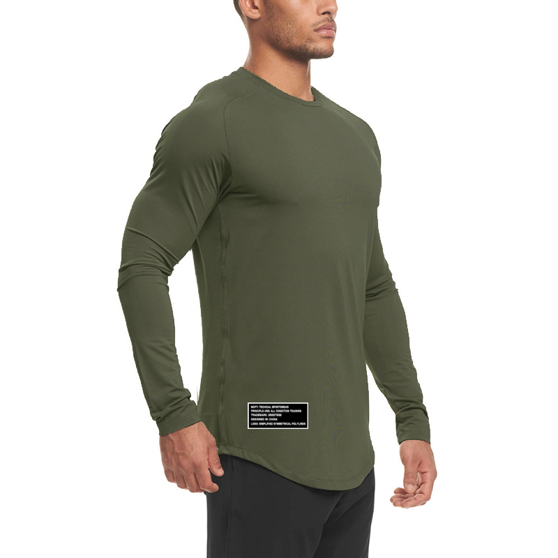 High Elastic Tight Long Sleeve Casual Shirt Autumn Breathable Quick Dry Mens T-shirt Gym Fitness Bodybuilding Running Sportswear