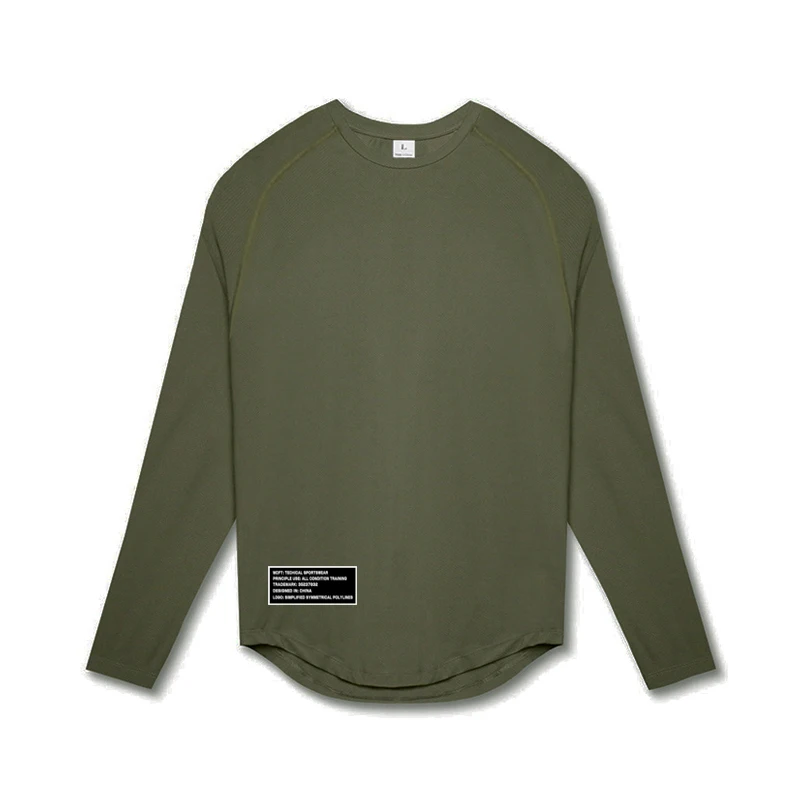 High Elastic Tight Long Sleeve Casual Shirt Autumn Breathable Quick Dry Mens T-shirt Gym Fitness Bodybuilding Running Sportswear
