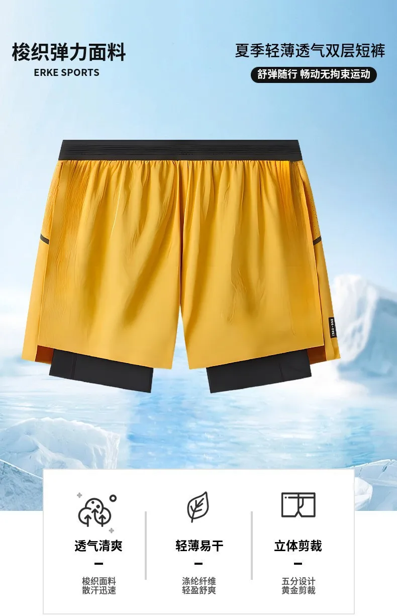 Men's Running Shorts Gym 2 In 1 Sports Shorts Fitness Leisure Workout Breathable Quick Dry Double Layer Training Shorts Men