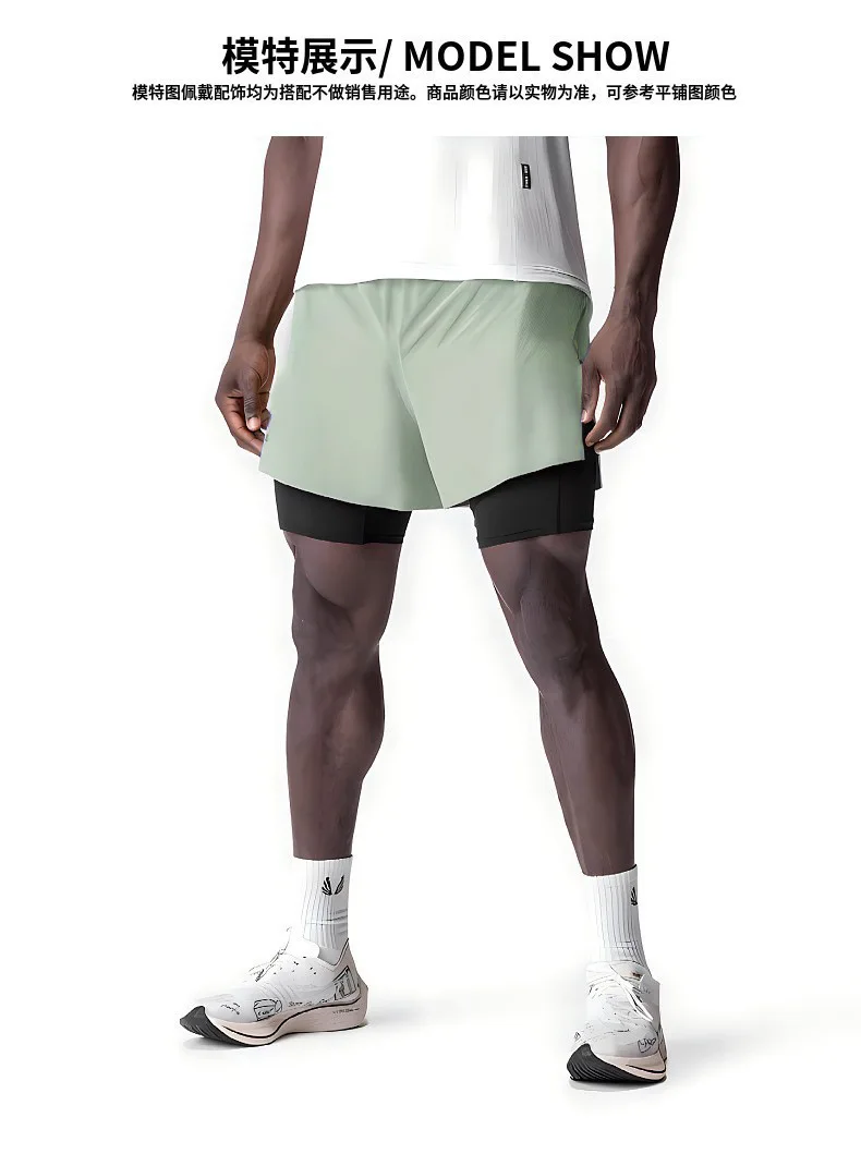 Men's Running Shorts Gym 2 In 1 Sports Shorts Fitness Leisure Workout Breathable Quick Dry Double Layer Training Shorts Men