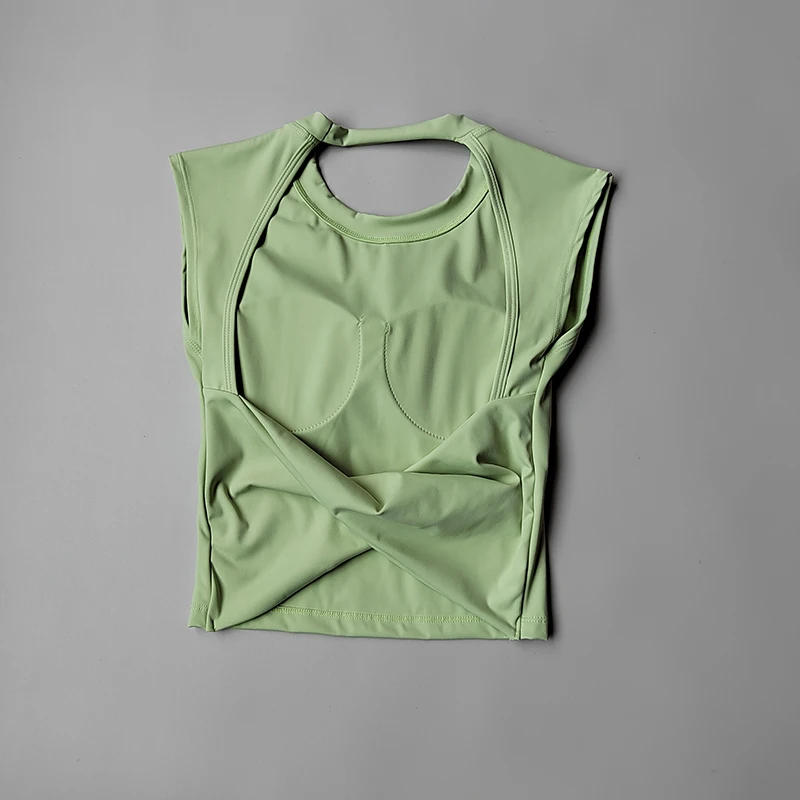 Yoga Short-sleeved Women's Fixed Chest Pad Running Gym Sexy Backless Short Training Sports T-shirt Waist Slimming Fitness Vest
