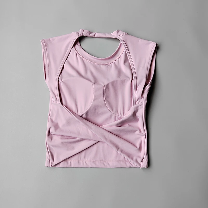 Yoga Short-sleeved Women's Fixed Chest Pad Running Gym Sexy Backless Short Training Sports T-shirt Waist Slimming Fitness Vest