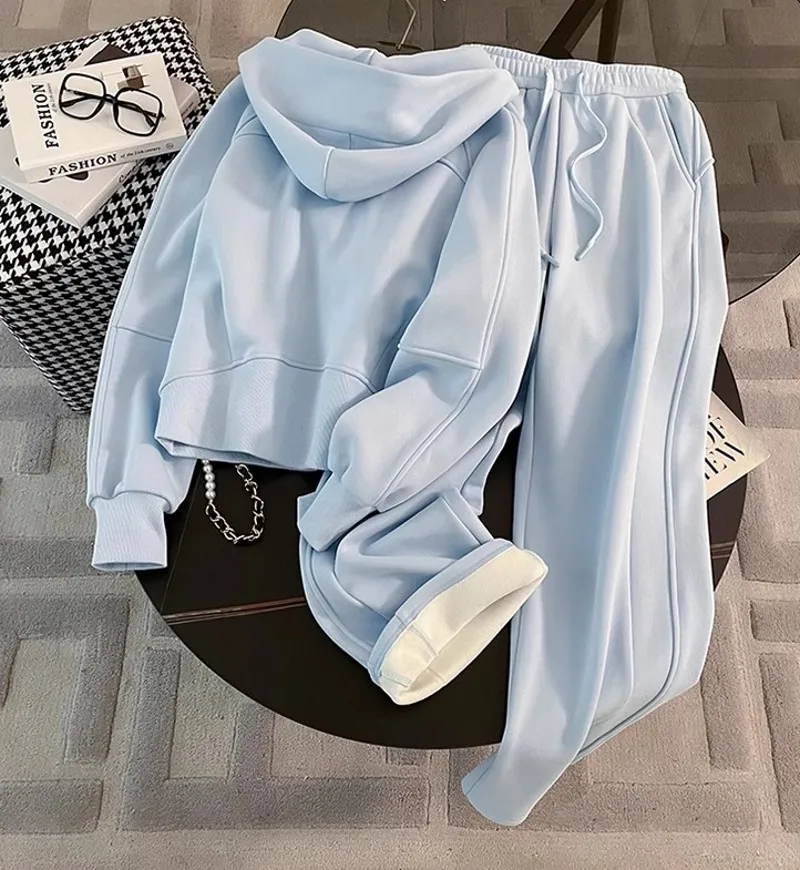 Women Running Sportswear Set Fleece Cardigan Hooded Sweatshirt Two Piece Set Tracksuit Gym Fitness Jogging Outdoor Training Sets