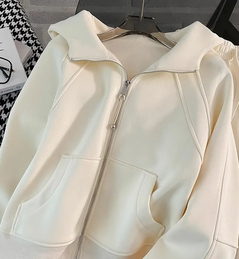 Women Running Sportswear Set Fleece Cardigan Hooded Sweatshirt Two Piece Set Tracksuit Gym Fitness Jogging Outdoor Training Sets