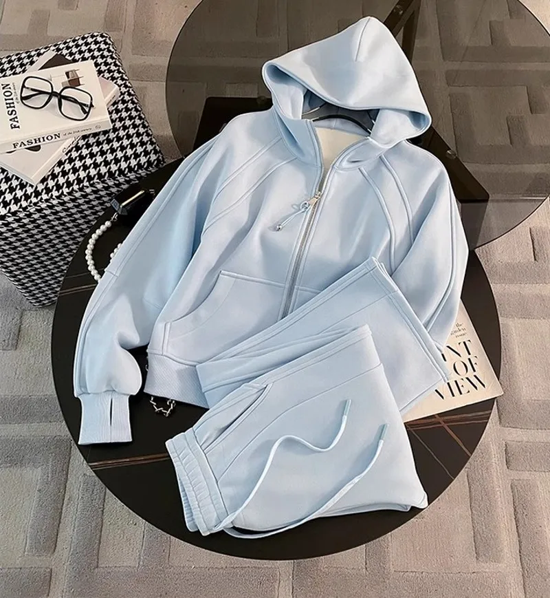 Women Running Sportswear Set Fleece Cardigan Hooded Sweatshirt Two Piece Set Tracksuit Gym Fitness Jogging Outdoor Training Sets