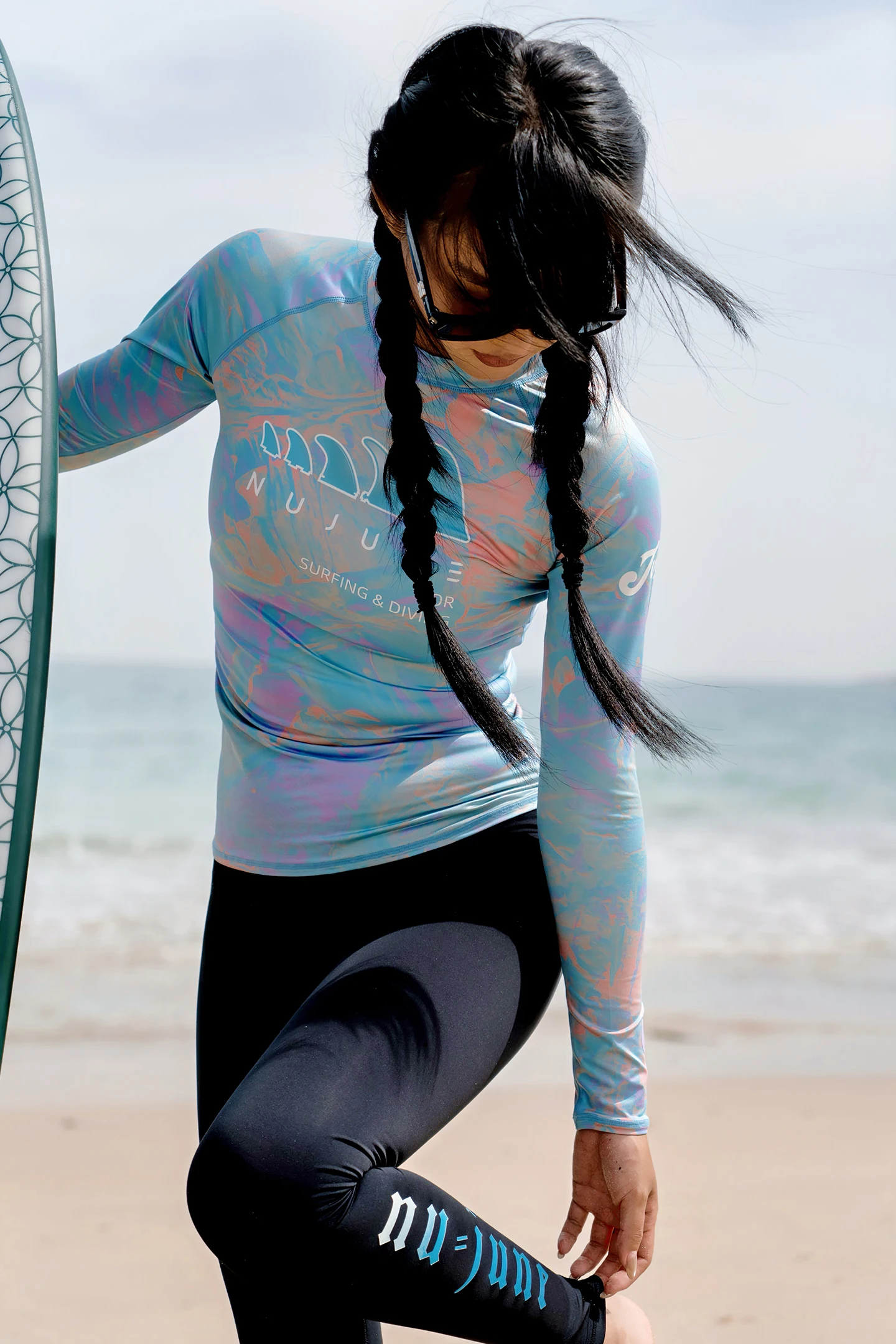 Nu-June Surfing Shirts Long Sleeve Women UPF50+ Rash Guard Swimwear Breathable Slim Fit Quick-Dry Bathing Suit Beachwear Set