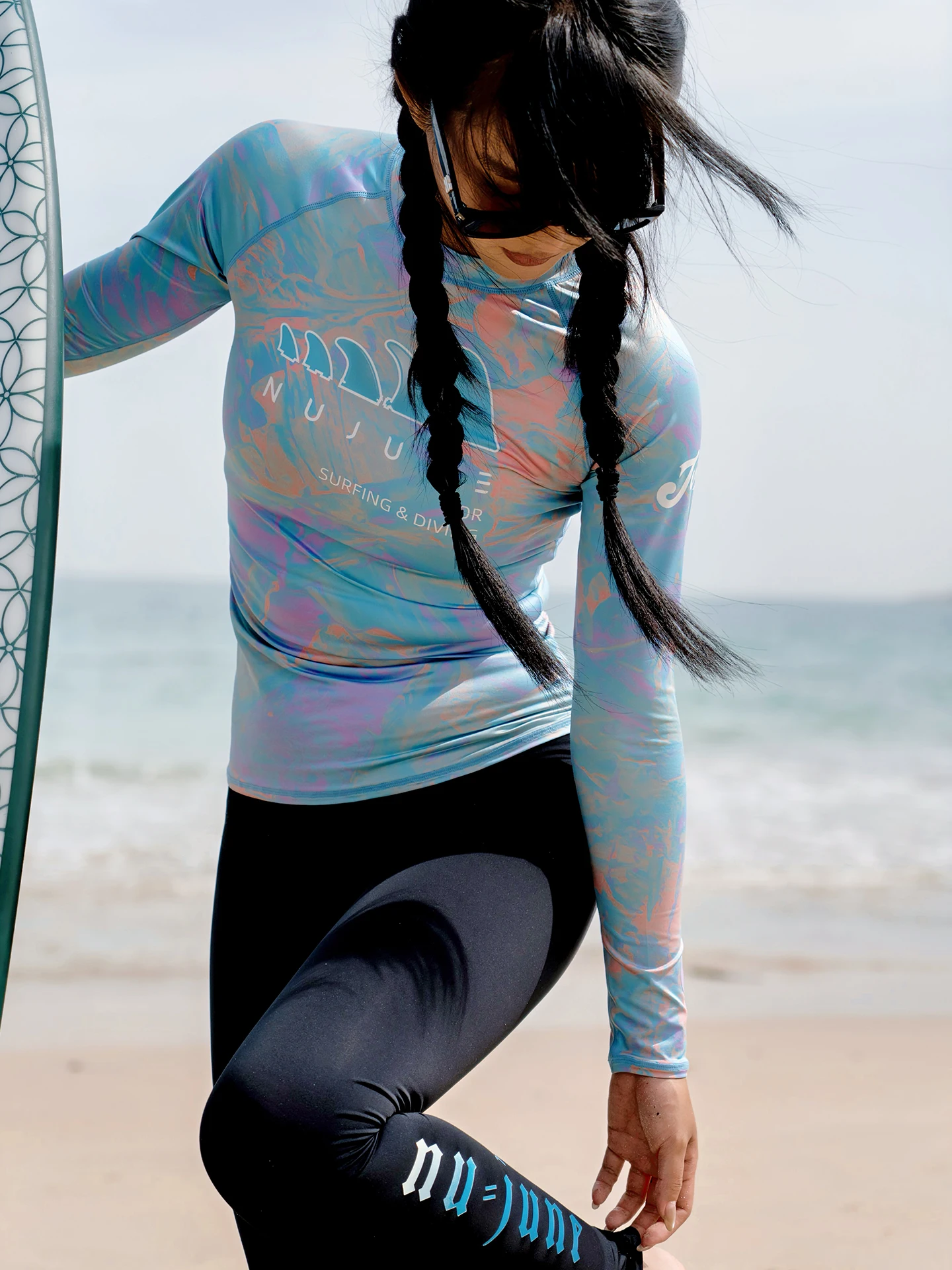 Nu-June Surfing Shirts Long Sleeve Women UPF50+ Rash Guard Swimwear Breathable Slim Fit Quick-Dry Bathing Suit Beachwear Set