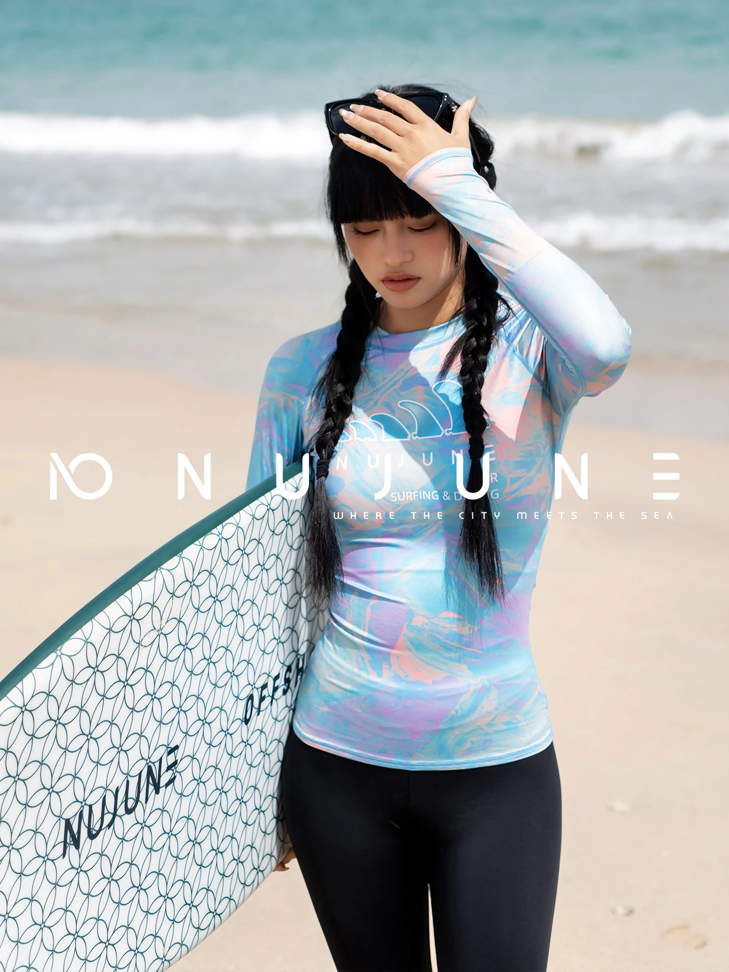 Nu-June Surfing Shirts Long Sleeve Women UPF50+ Rash Guard Swimwear Breathable Slim Fit Quick-Dry Bathing Suit Beachwear Set