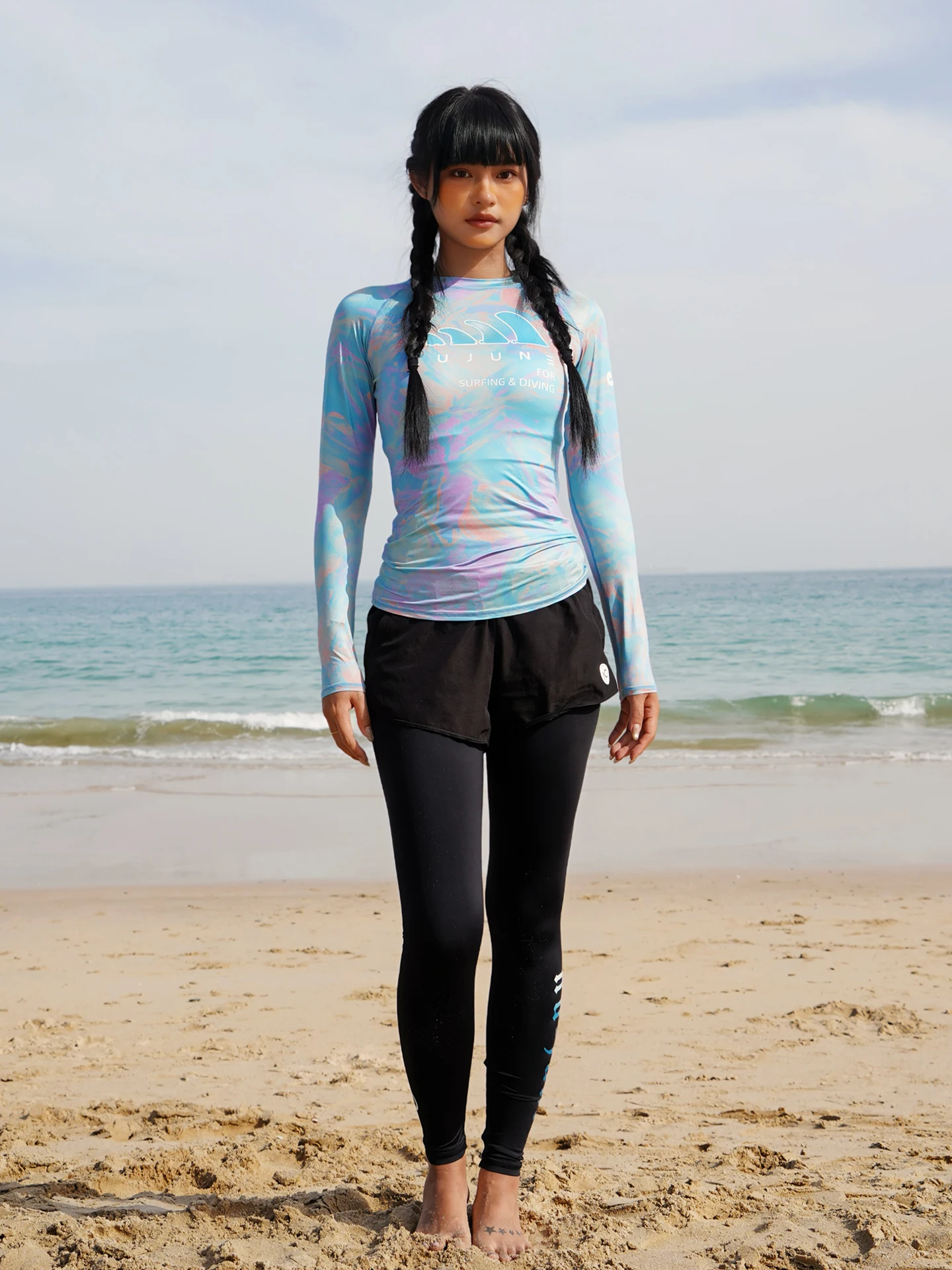 Nu-June Surfing Shirts Long Sleeve Women UPF50+ Rash Guard Swimwear Breathable Slim Fit Quick-Dry Bathing Suit Beachwear Set