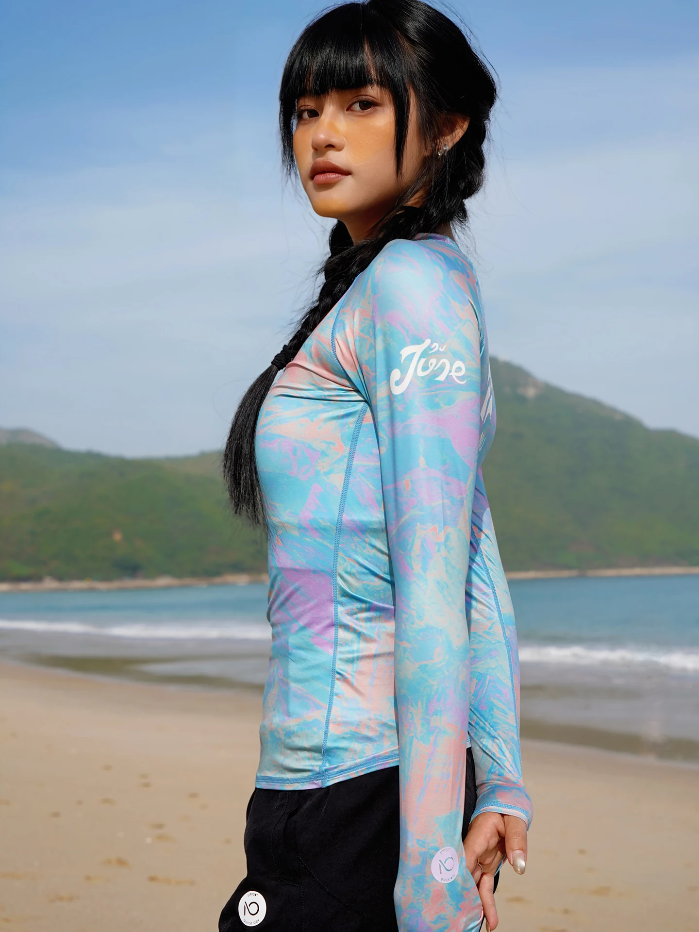 Nu-June Surfing Shirts Long Sleeve Women UPF50+ Rash Guard Swimwear Breathable Slim Fit Quick-Dry Bathing Suit Beachwear Set