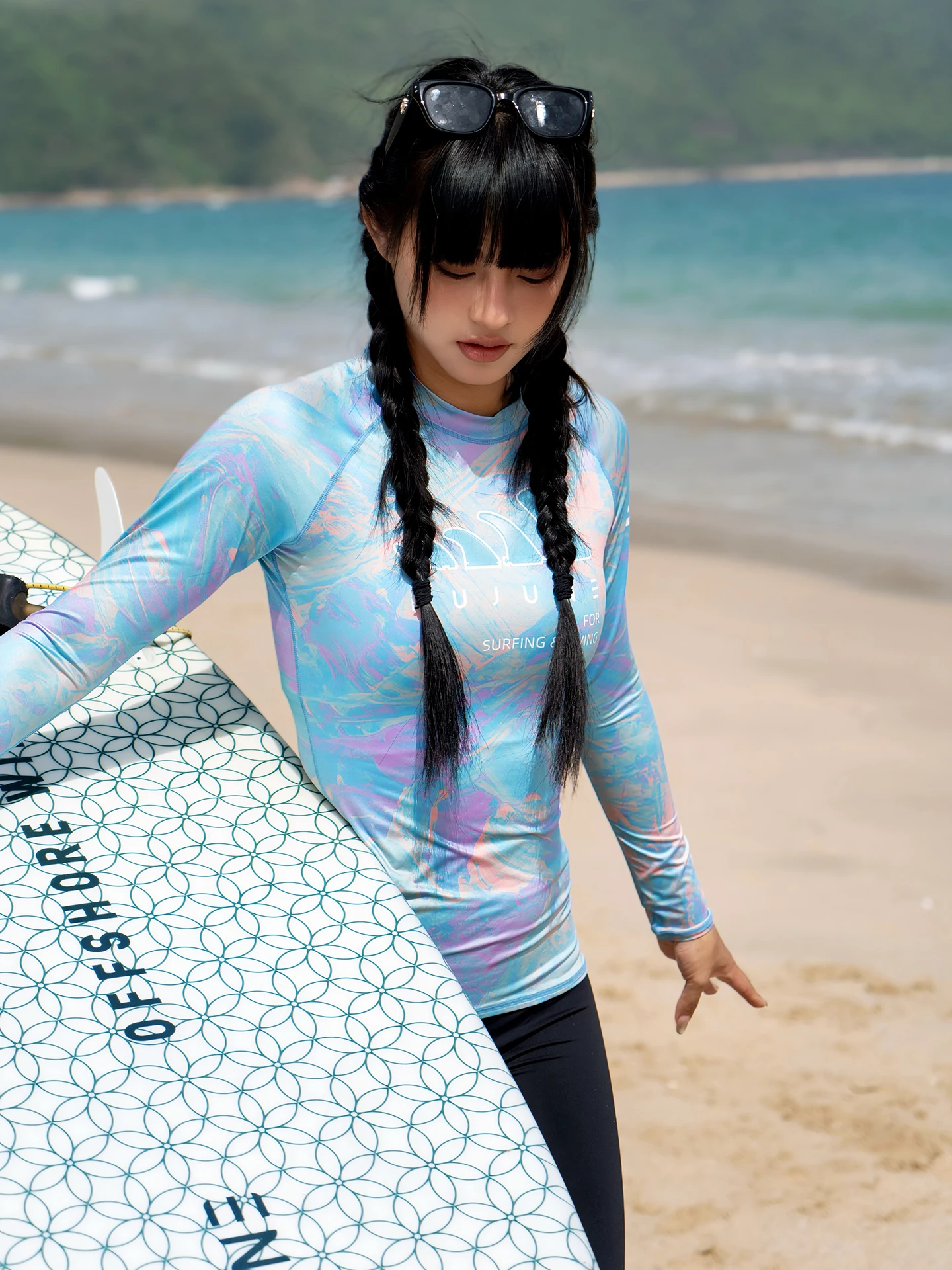 Nu-June Surfing Shirts Long Sleeve Women UPF50+ Rash Guard Swimwear Breathable Slim Fit Quick-Dry Bathing Suit Beachwear Set
