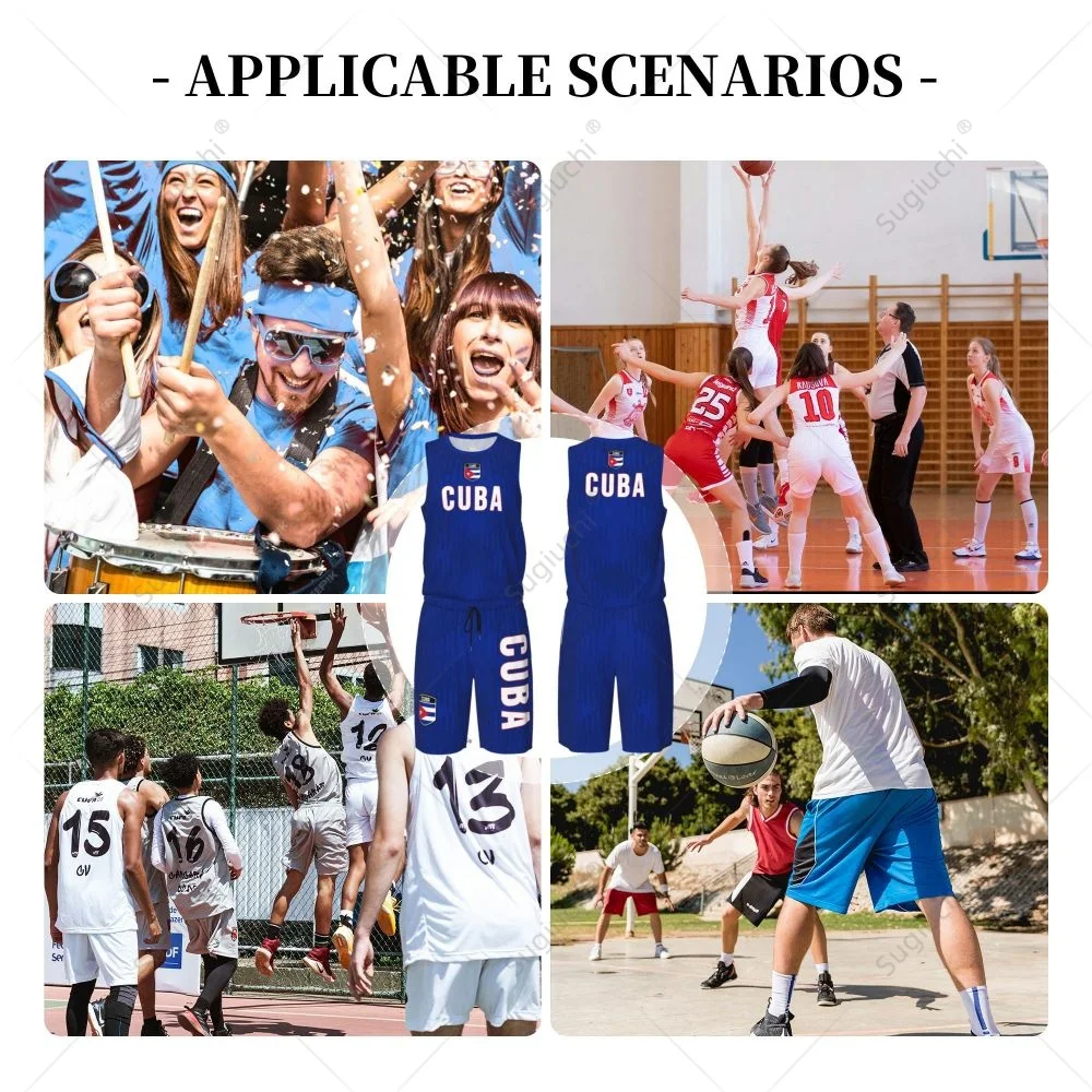 Men Cuba Flag Basketball Jersey Set Mesh Shirt & Pants Sleeveless