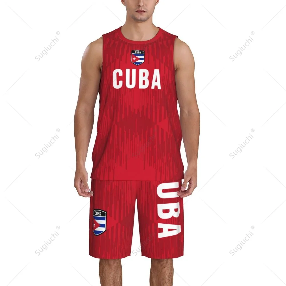 Men Cuba Flag Basketball Jersey Set Mesh Shirt & Pants Sleeveless