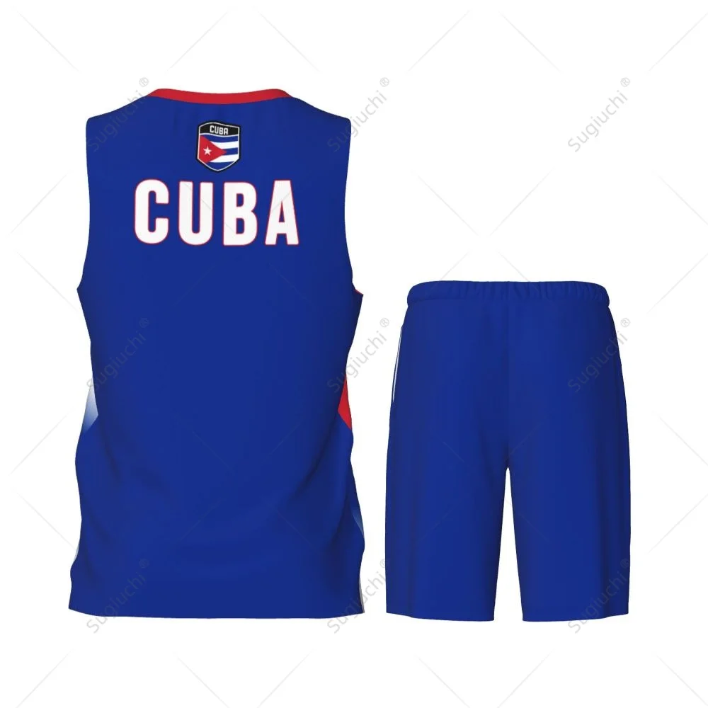 Men Cuba Flag Basketball Jersey Set Mesh Shirt & Pants Sleeveless