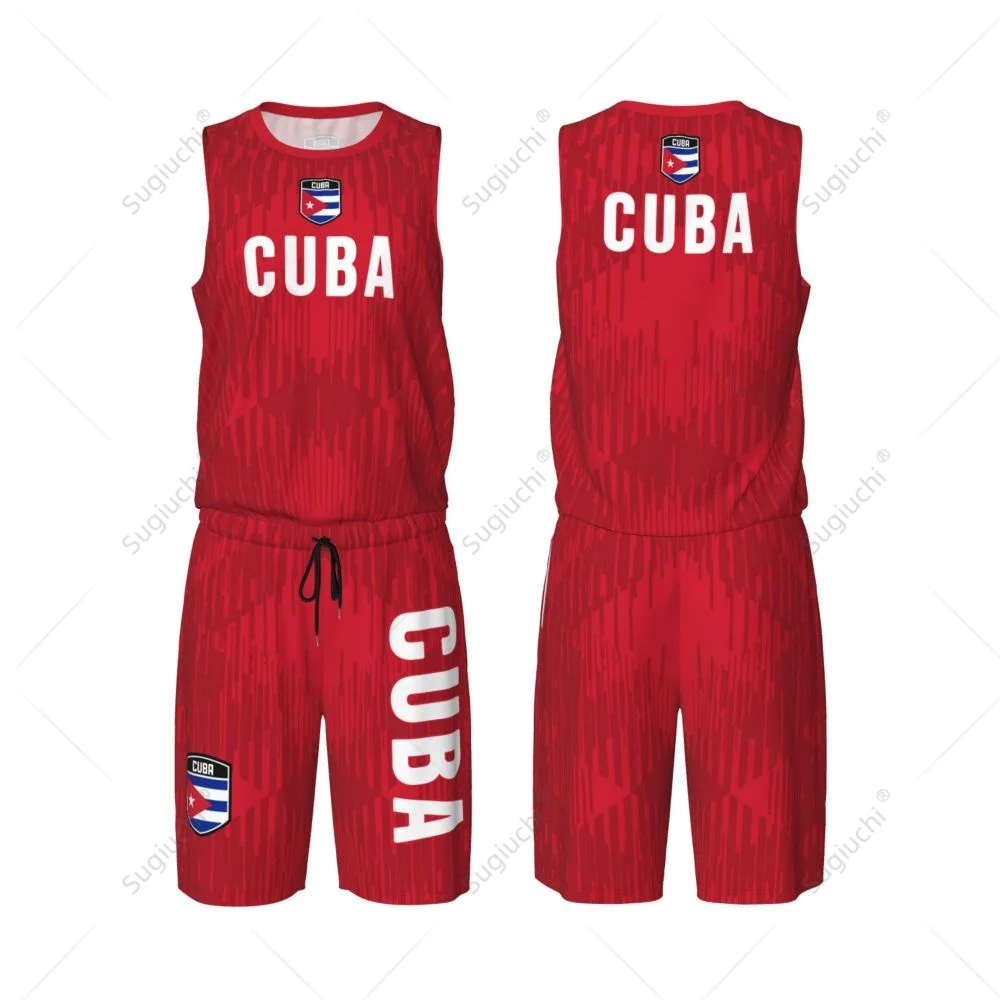 Men Cuba Flag Basketball Jersey Set Mesh Shirt & Pants Sleeveless