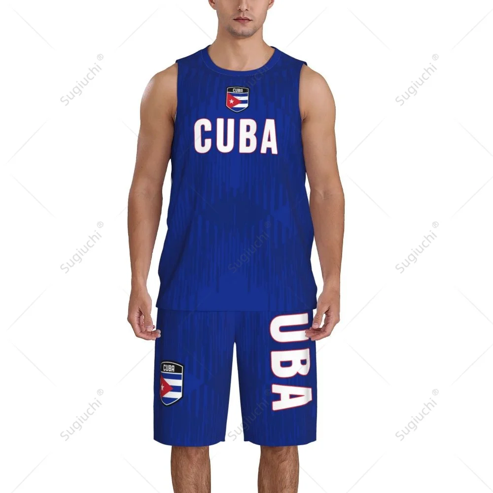 Men Cuba Flag Basketball Jersey Set Mesh Shirt & Pants Sleeveless
