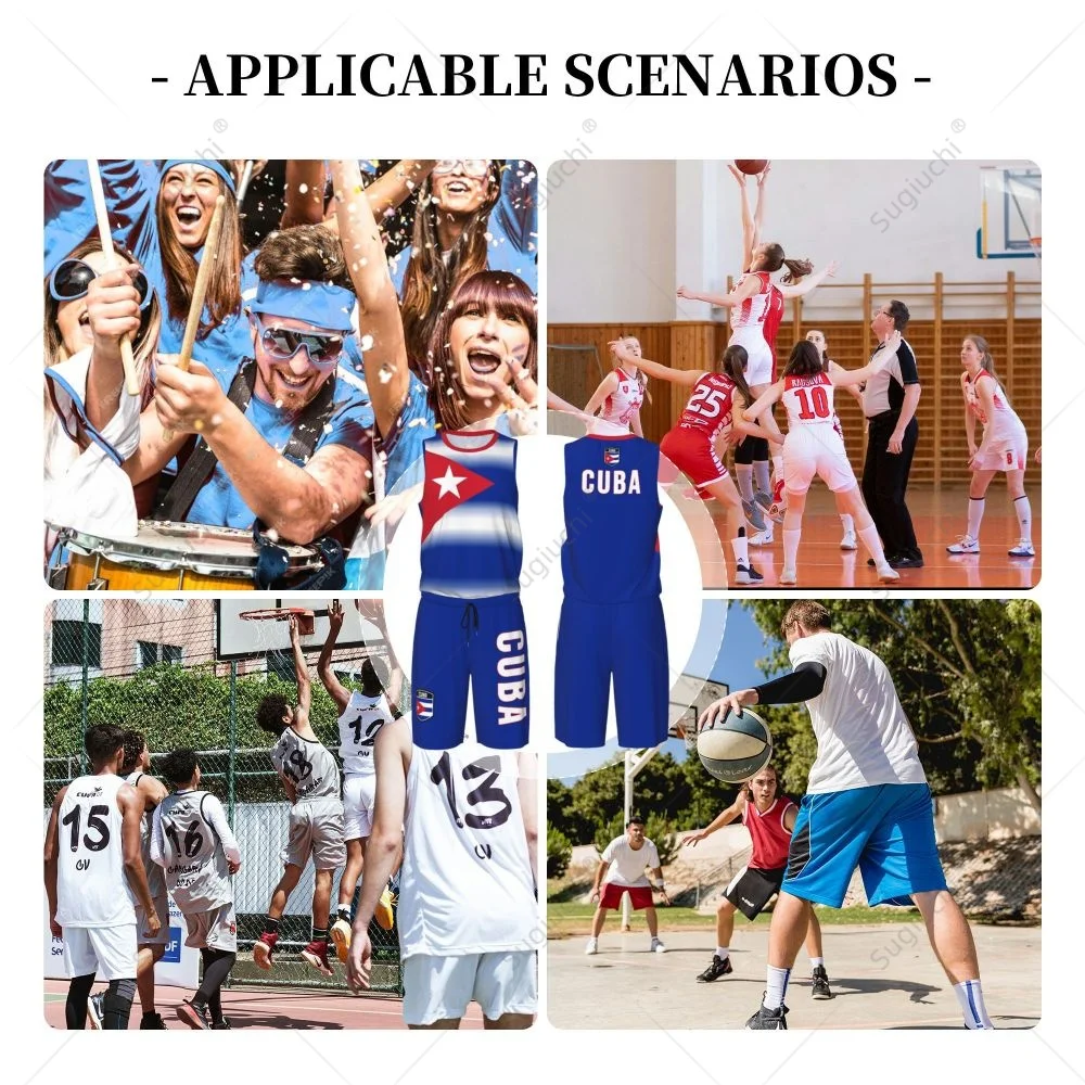 Men Cuba Flag Basketball Jersey Set Mesh Shirt & Pants Sleeveless