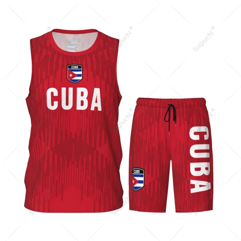 Men Cuba Flag Basketball Jersey Set Mesh Shirt & Pants Sleeveless