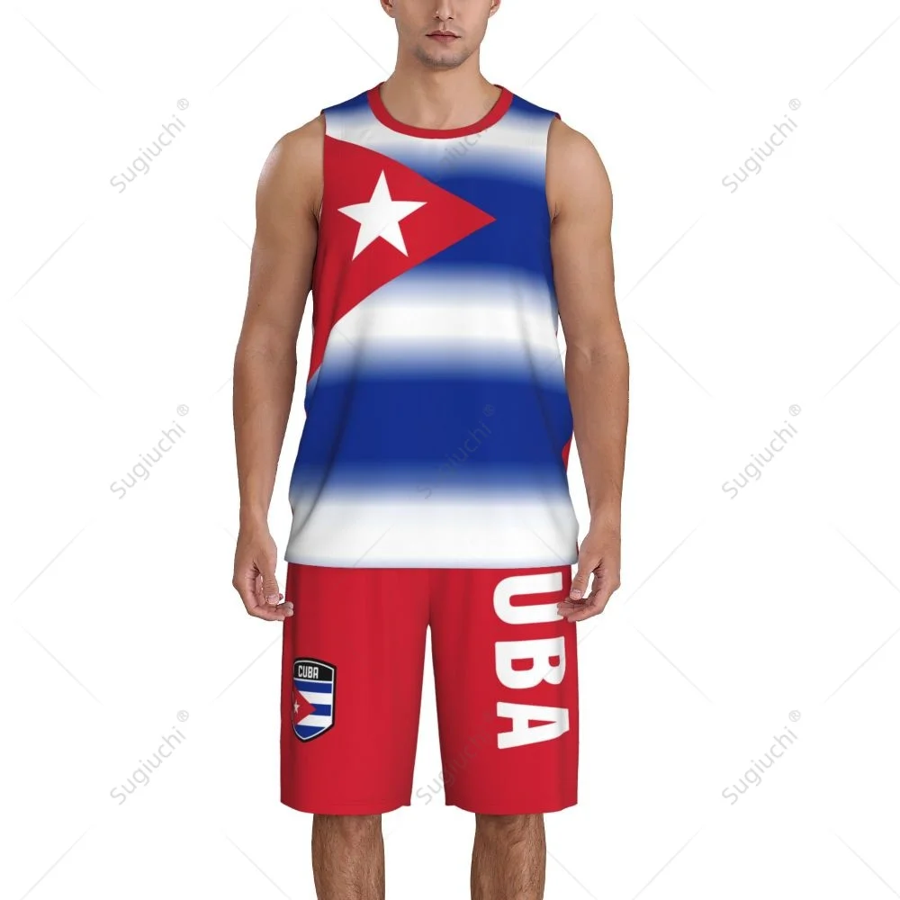 Men Cuba Flag Basketball Jersey Set Mesh Shirt & Pants Sleeveless