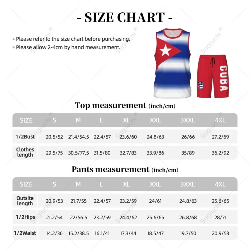 Men Cuba Flag Basketball Jersey Set Mesh Shirt & Pants Sleeveless