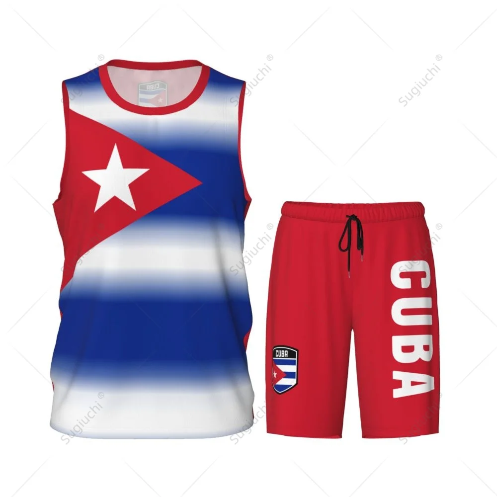 Men Cuba Flag Basketball Jersey Set Mesh Shirt & Pants Sleeveless