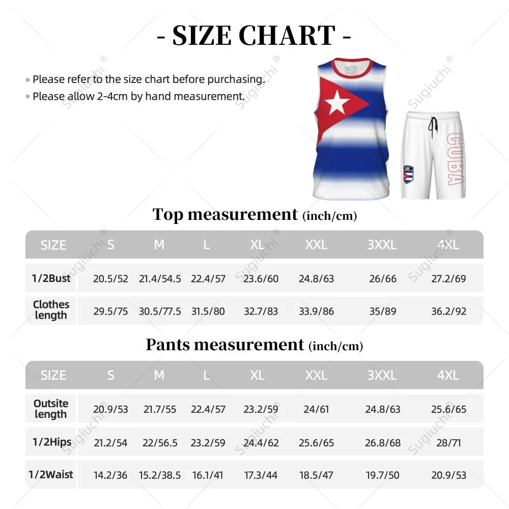 Men Cuba Flag Basketball Jersey Set Mesh Shirt & Pants Sleeveless