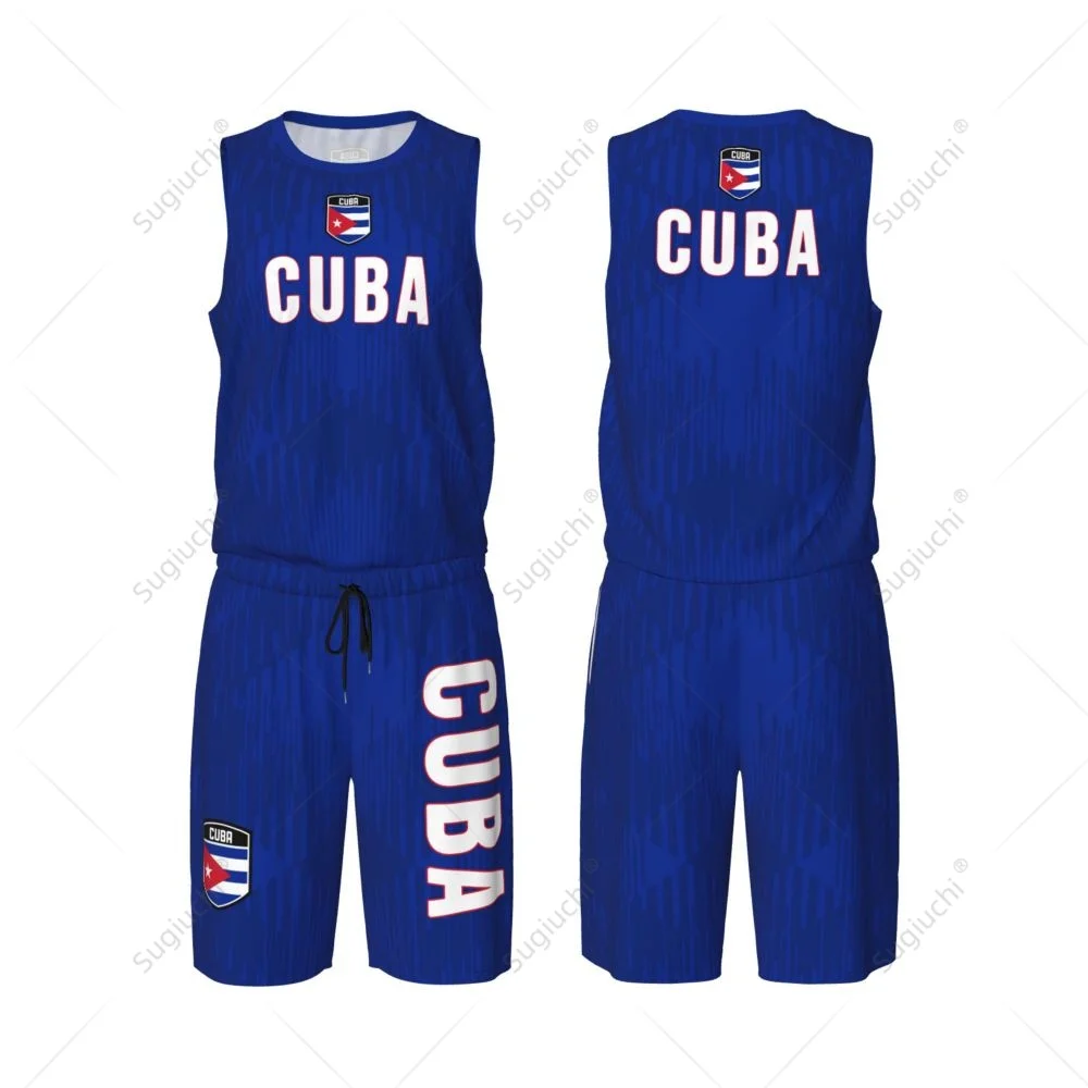Men Cuba Flag Basketball Jersey Set Mesh Shirt & Pants Sleeveless