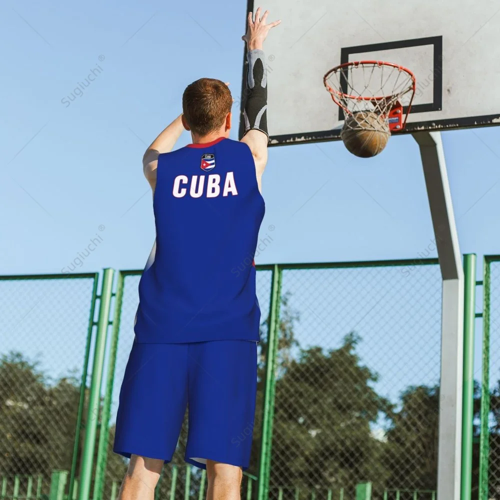 Men Cuba Flag Basketball Jersey Set Mesh Shirt & Pants Sleeveless