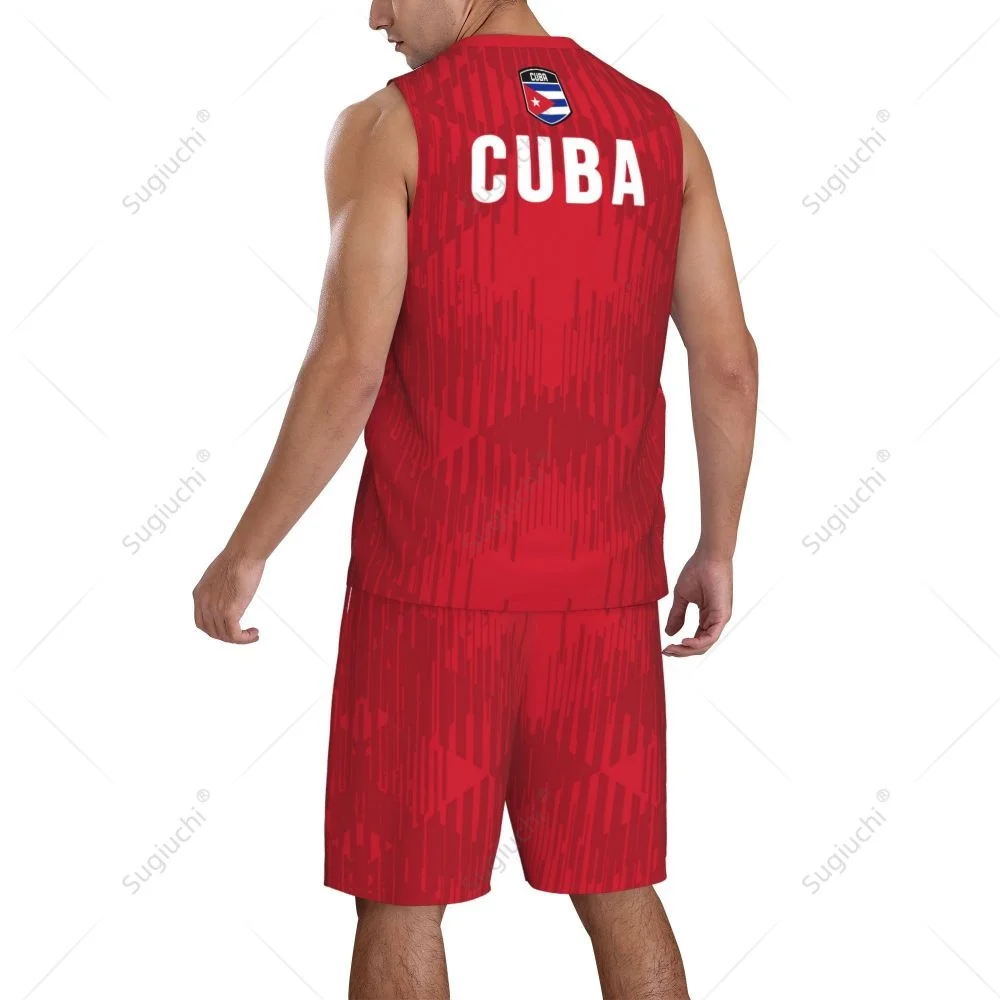 Men Cuba Flag Basketball Jersey Set Mesh Shirt & Pants Sleeveless