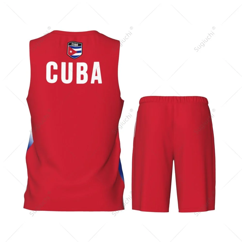 Men Cuba Flag Basketball Jersey Set Mesh Shirt & Pants Sleeveless