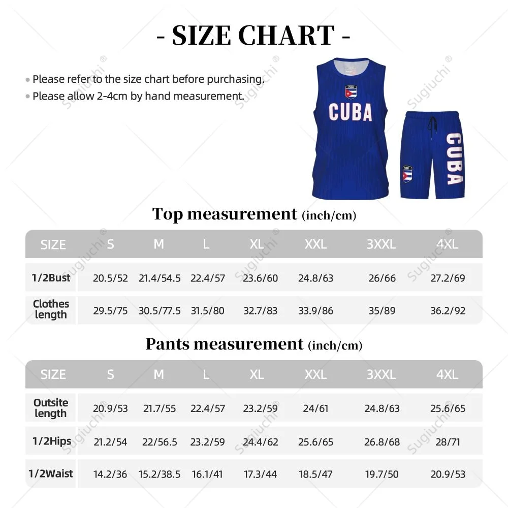 Men Cuba Flag Basketball Jersey Set Mesh Shirt & Pants Sleeveless