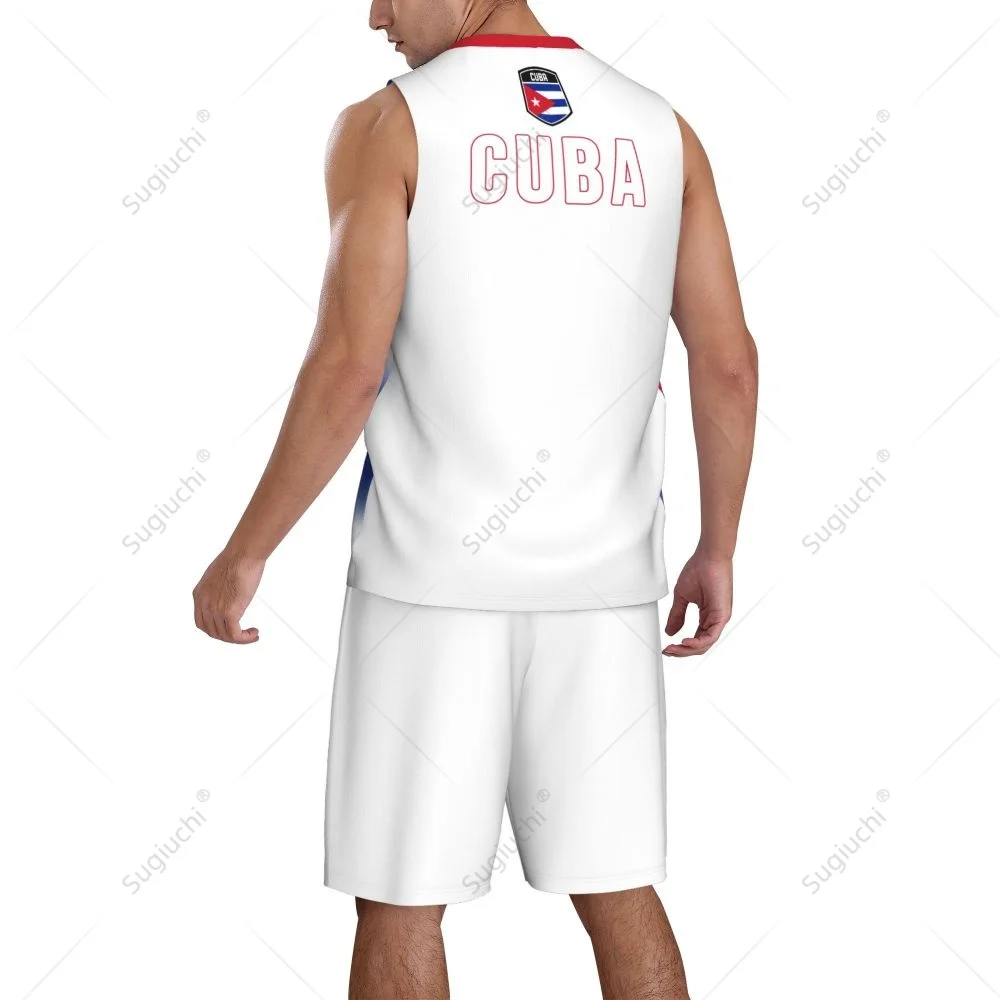 Men Cuba Flag Basketball Jersey Set Mesh Shirt & Pants Sleeveless